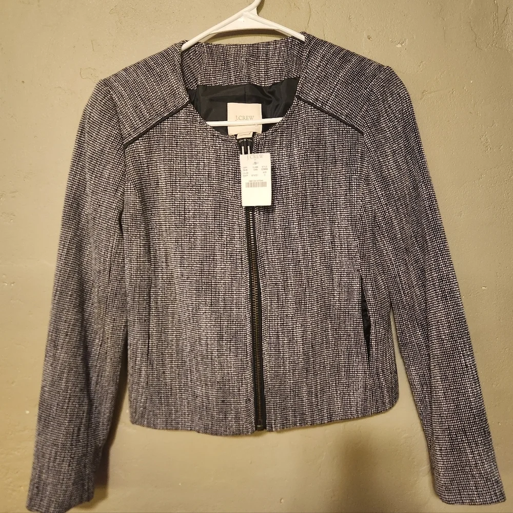 NWT J. Crew Cropped Zipper Blazer Cotton Size 0 Grey